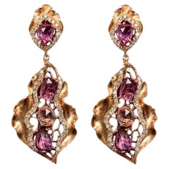 Earrings - Modernist 18K Rose Gold 4.52 CTW Multi-Color Sapphire & Diamond Drops