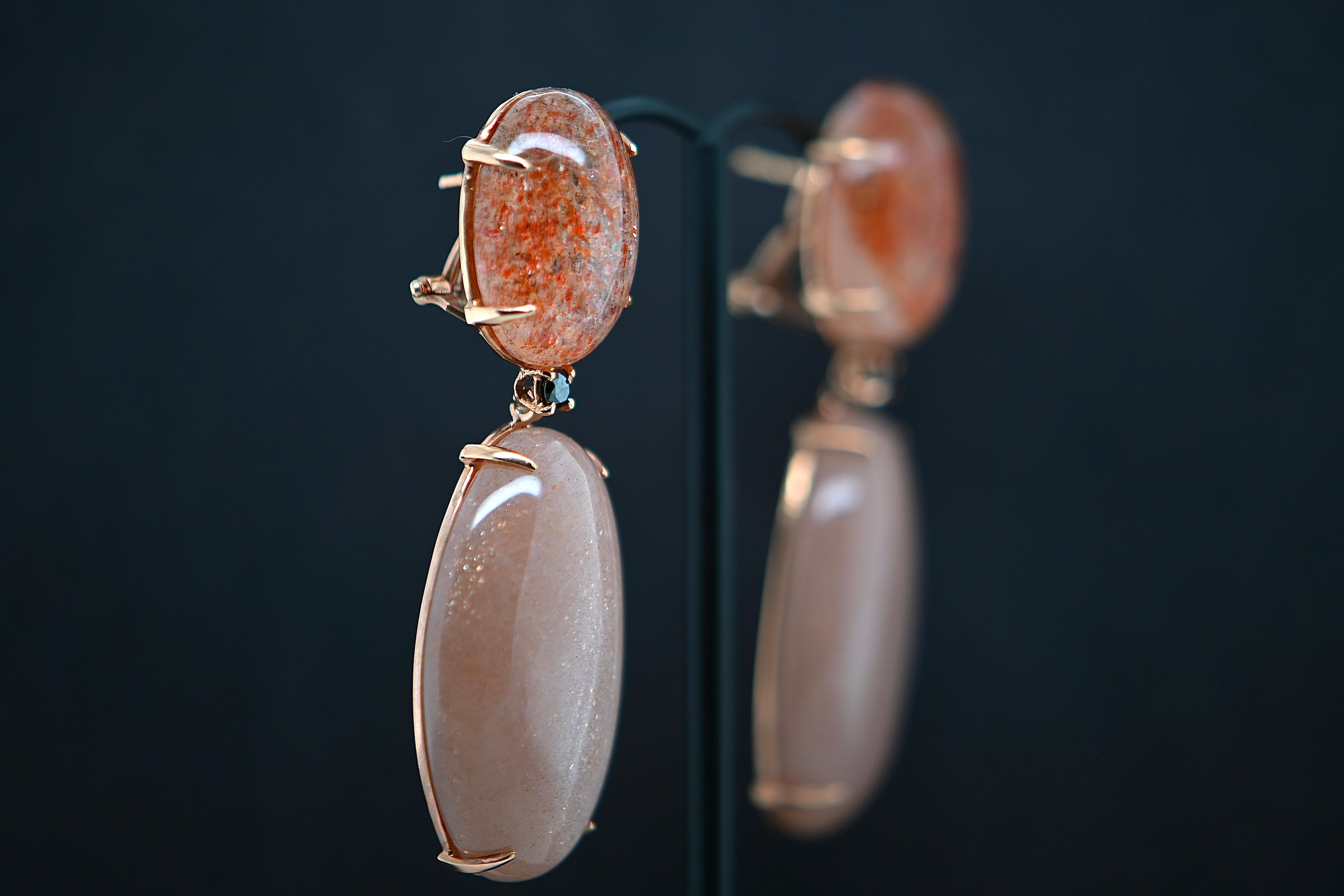 Modern Earrings Moonstone, Sunstone and Spinel For Sale