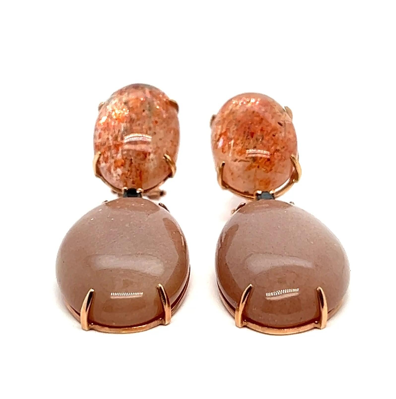 Modern Earrings Moonstone, Sunstone and Spinel For Sale