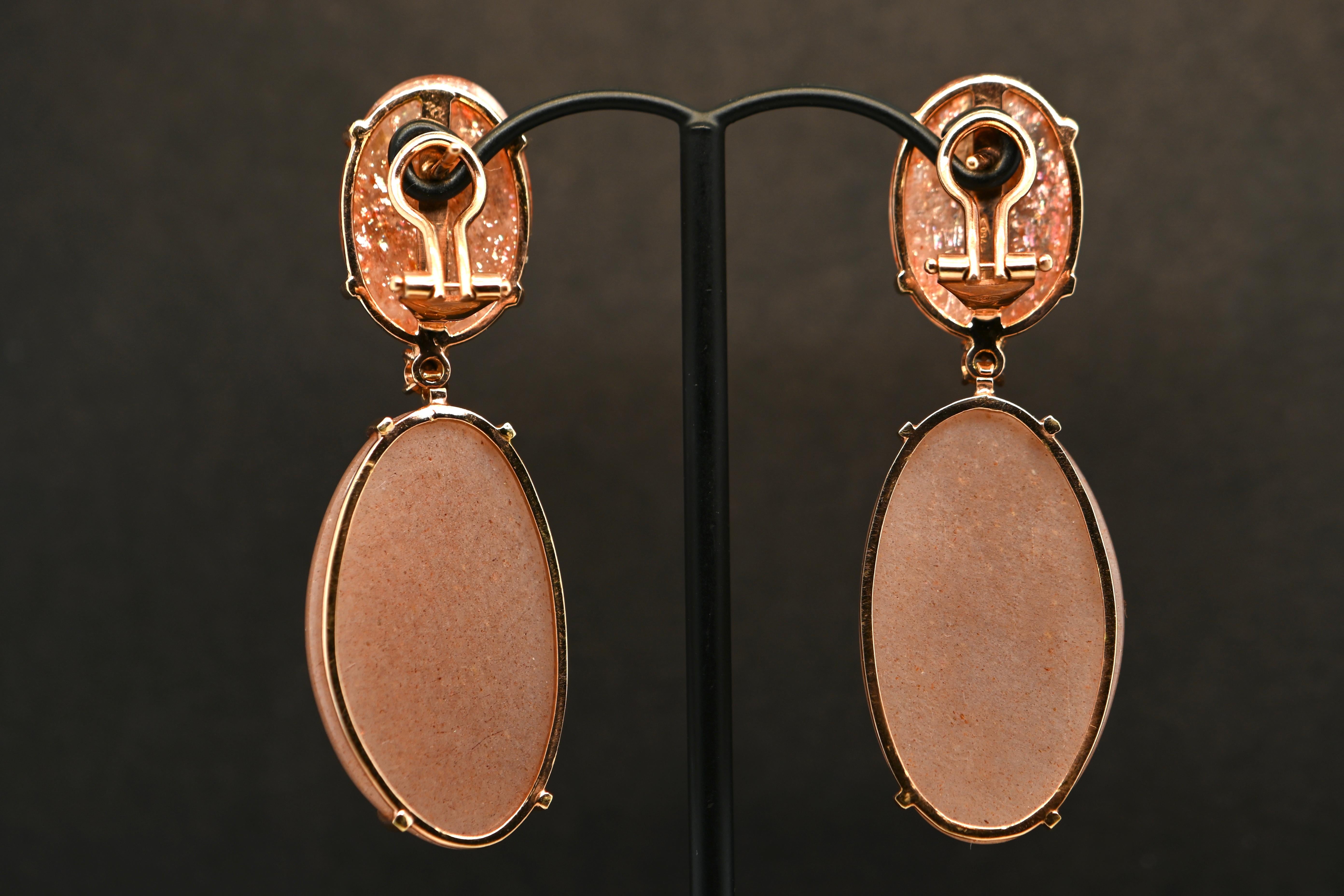 Brilliant Cut Earrings Moonstone, Sunstone and Spinel For Sale