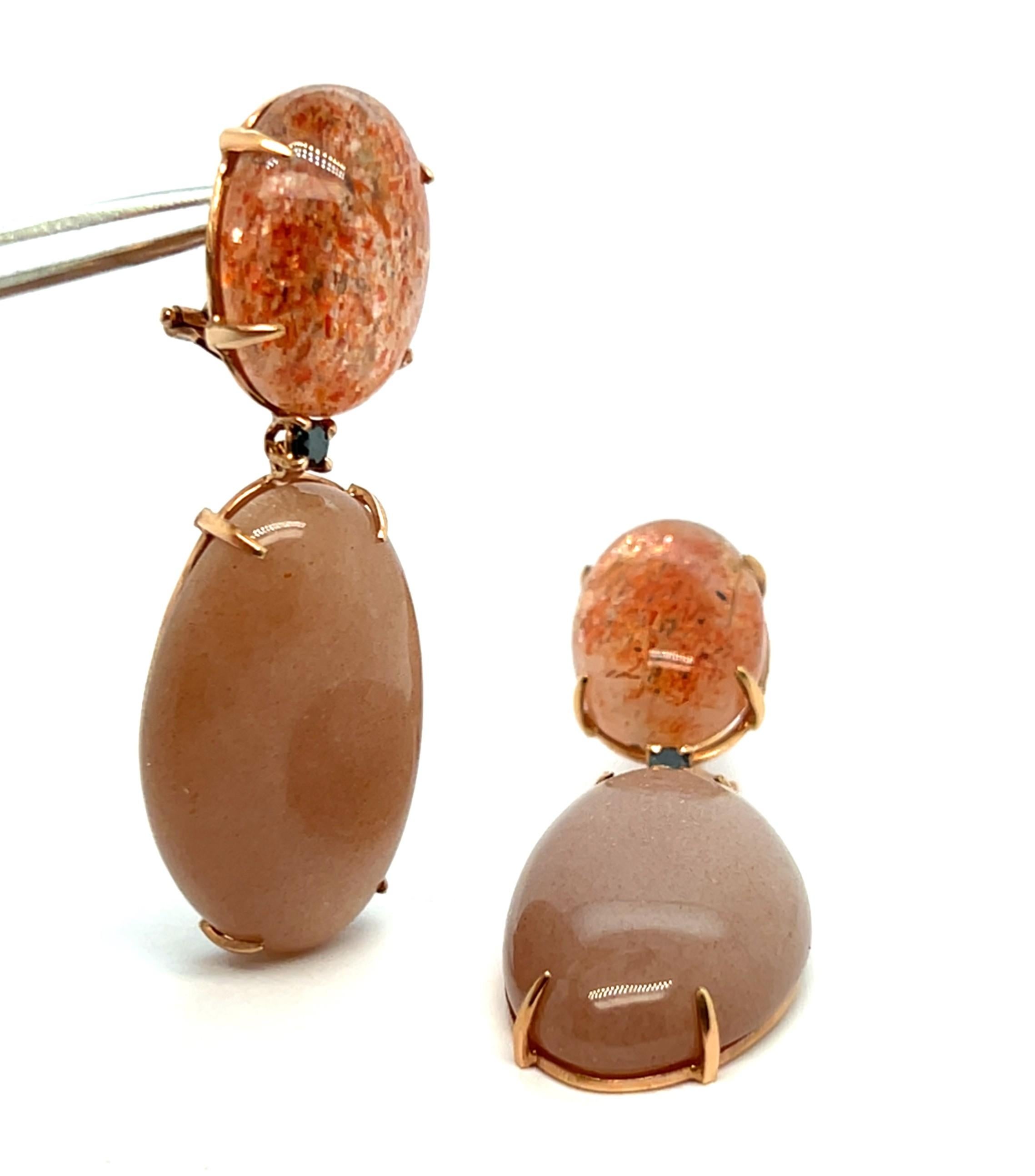 Earrings Moonstone, Sunstone and Spinel In New Condition For Sale In Vannes, FR