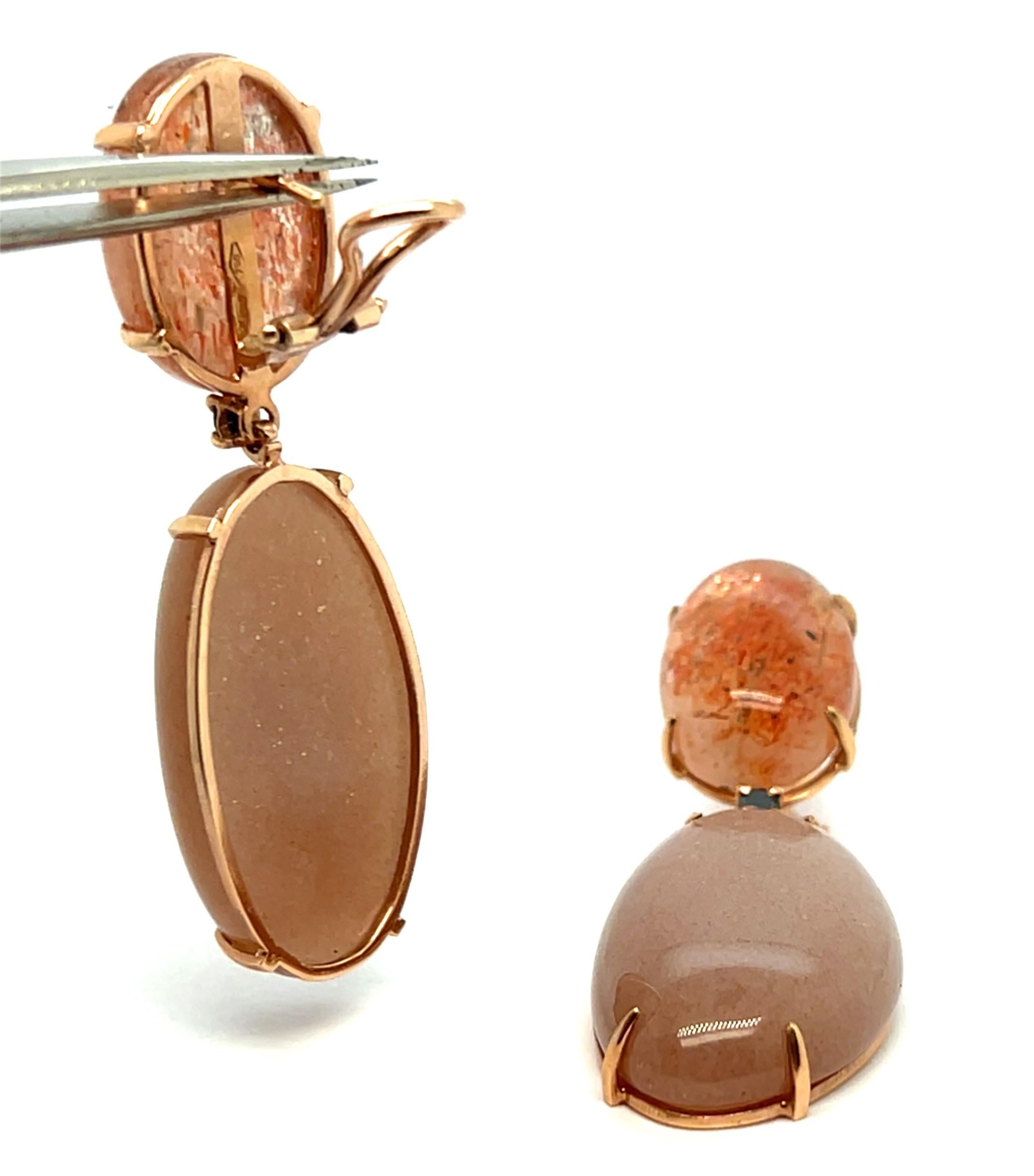 Earrings Moonstone, Sunstone and Spinel For Sale 1