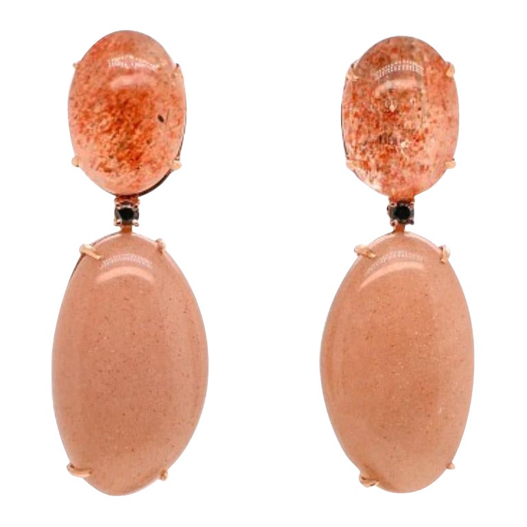 Boucles d'oreilles Pierre de lune, pierre de soleil et spinelle