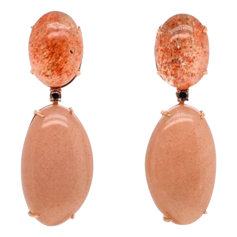 Earrings Moonstone, Sunstone and Spinel For Sale