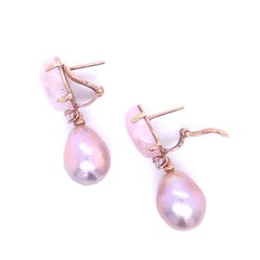 Earrings Moranite, Pearls and Diamonds 0.14 Carat Rose Gold