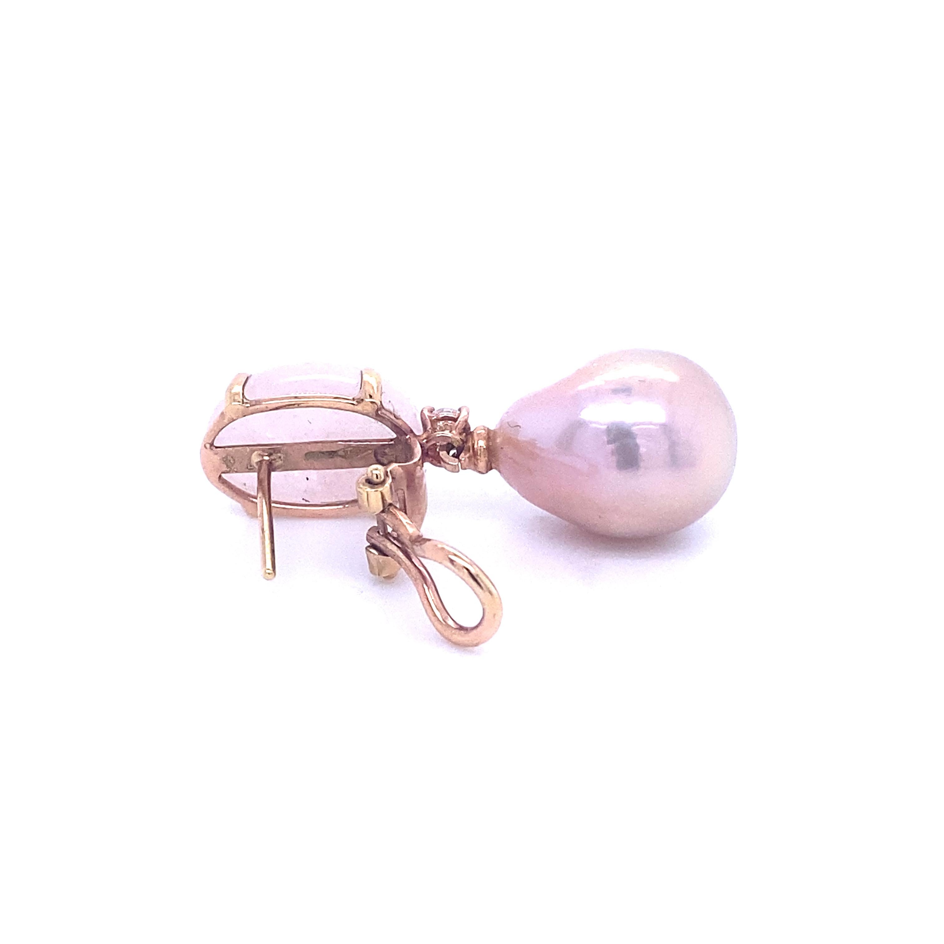 Earrings Moranite, Pearls and Diamonds 0.14 Carat Rose Gold In New Condition For Sale In Vannes, FR