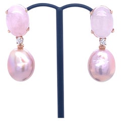 Earrings Moranite, Pearls and Diamonds 0.14 Carat Rose Gold