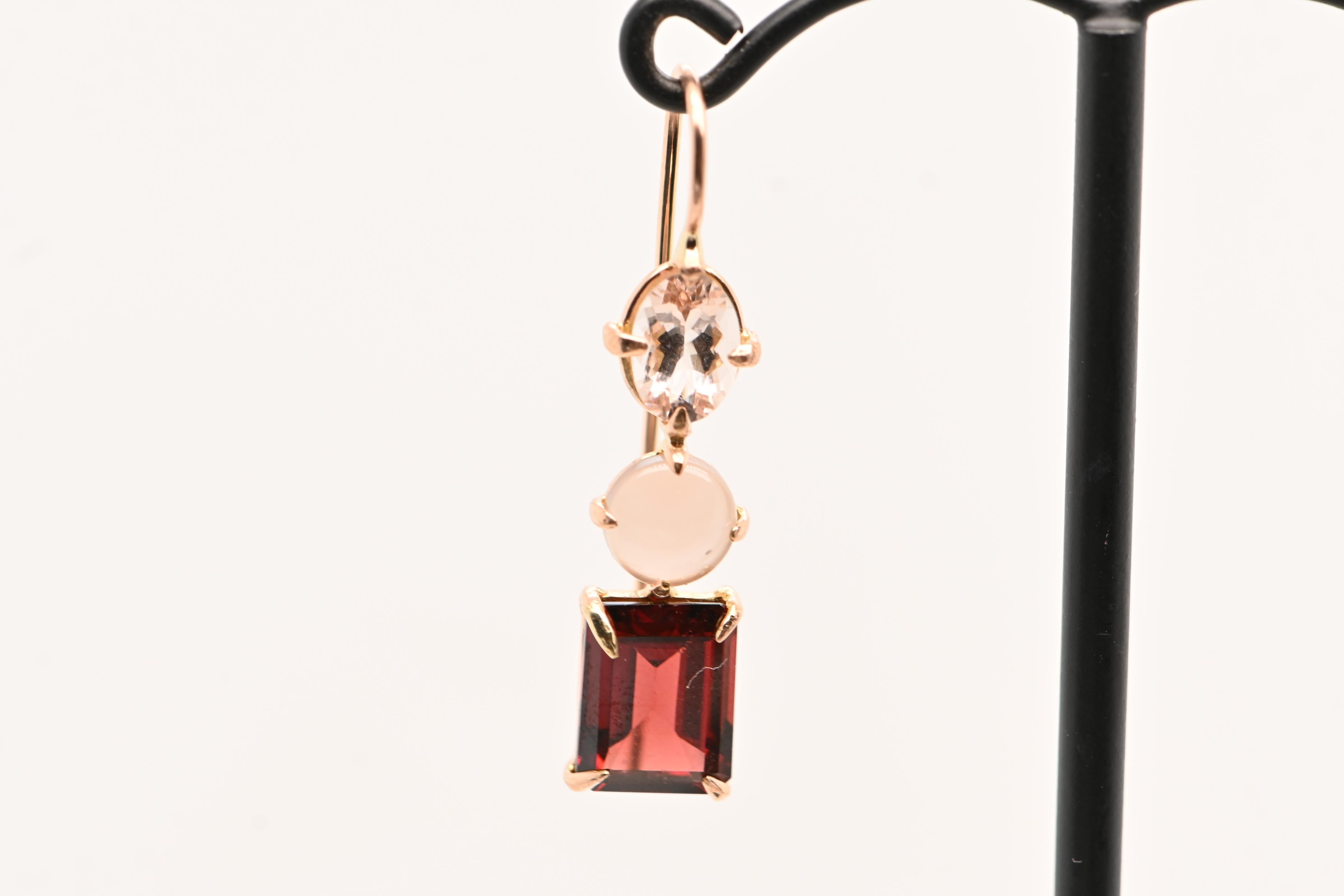 Orecchini Morganite, Agata Grigia e Oro Rosa 18 Carati In condizioni Nuovo in vendita a Vannes, FR