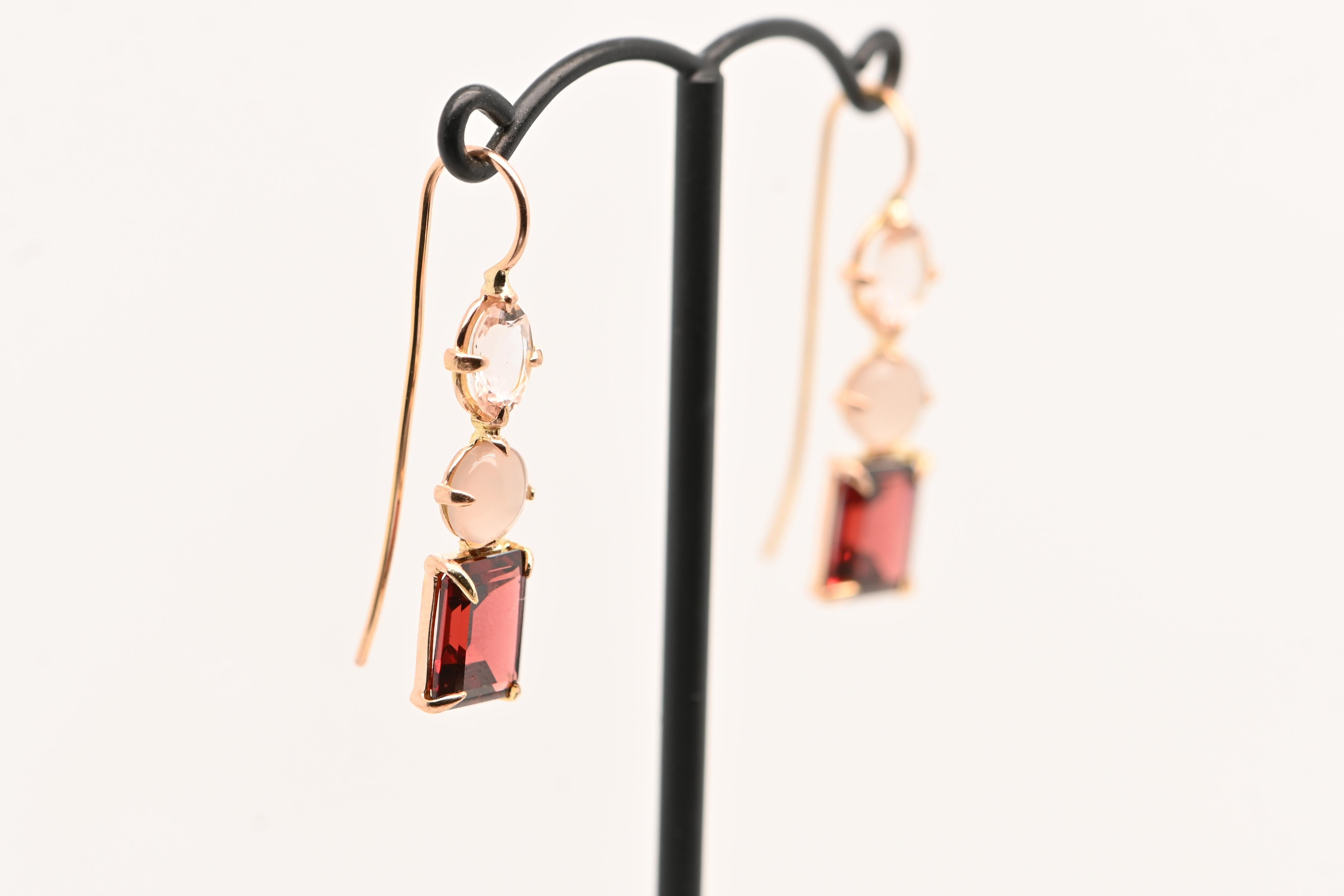 Orecchini Morganite, Agata Grigia e Oro Rosa 18 Carati in vendita 1