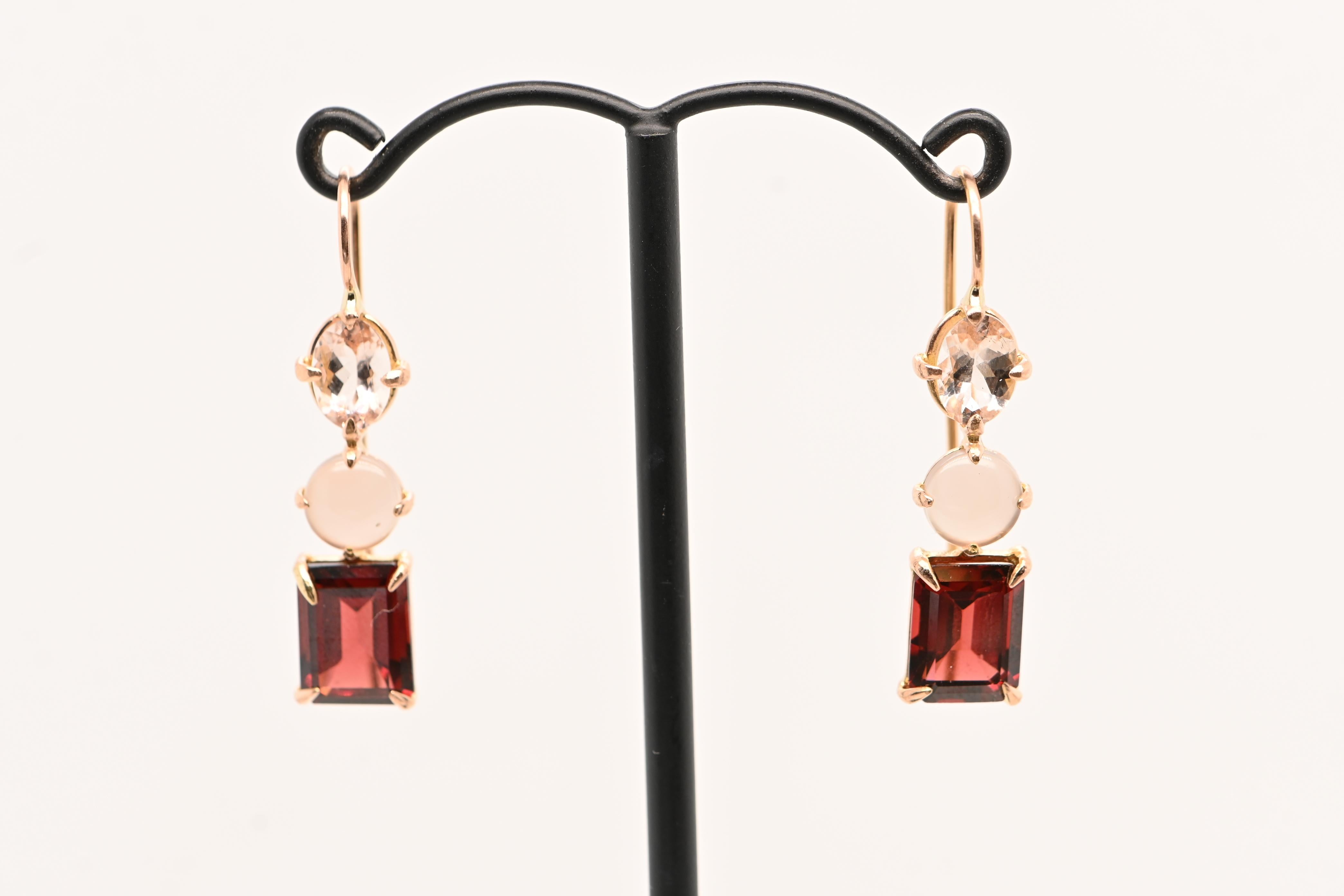Orecchini Morganite, Agata Grigia e Oro Rosa 18 Carati in vendita 3