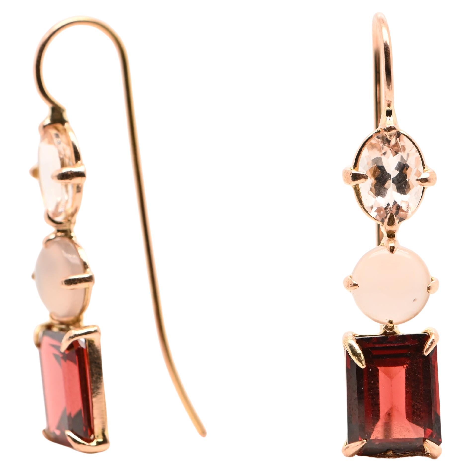Orecchini Morganite, Agata Grigia e Oro Rosa 18 Carati