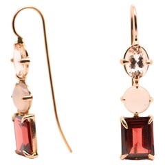 Earrings Morganite, Agate Grise And Grenat Rose Gold 18 Carats
