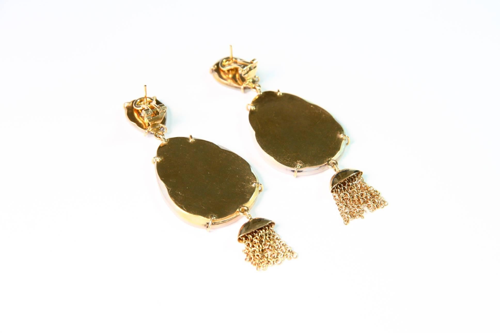 Artist Earrings Mother of Pearl 18 Karat Gold For Sale