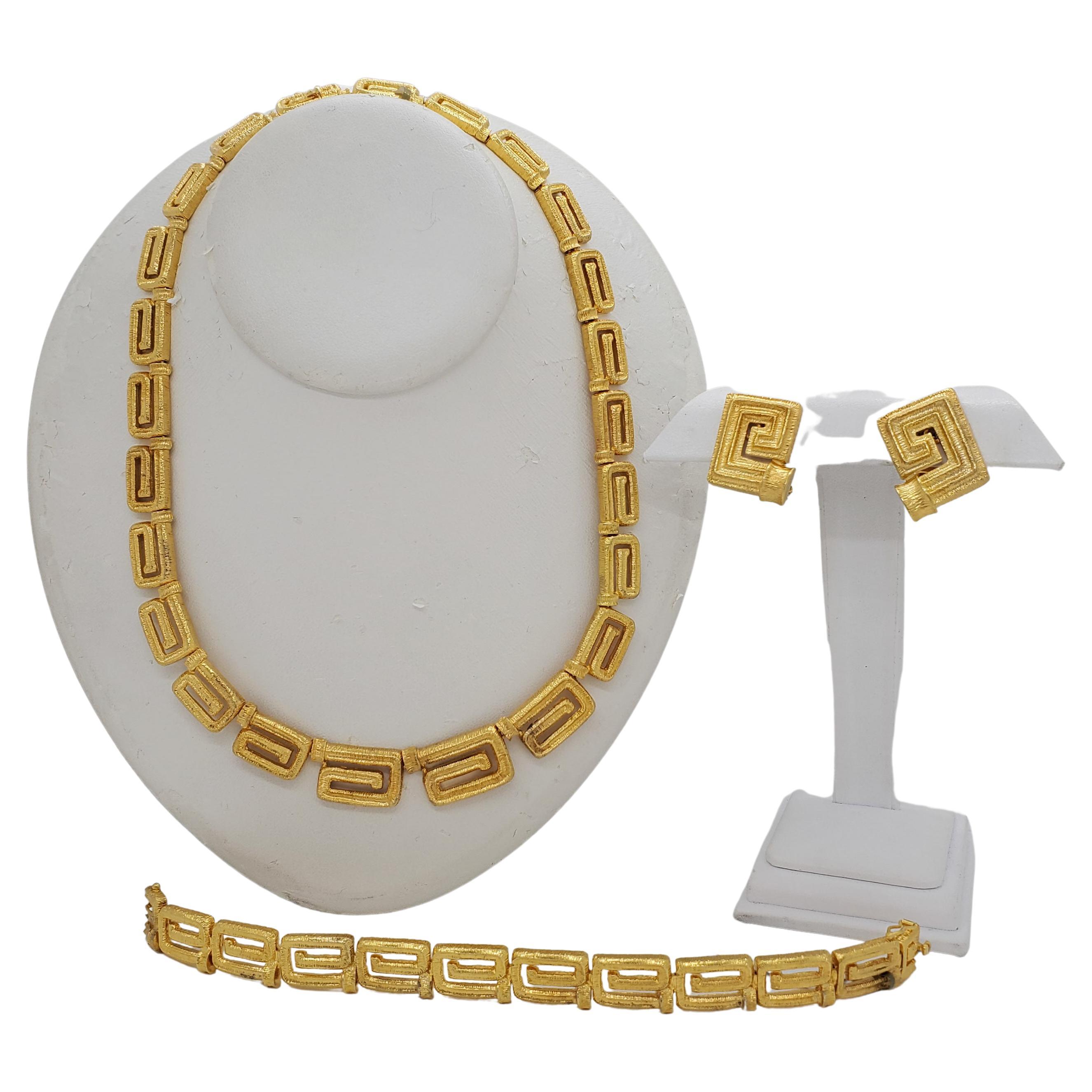 Earrings, Necklace, and Bracelet Set in 18k Yellow Gold