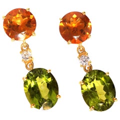 Gemjunky Earrings of Sparkling Peridot and Goldy/Orange Citrine