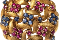 Earrings of Woven 18 Karat Gold with Sapphires and Rubies, Italian, circa 1950