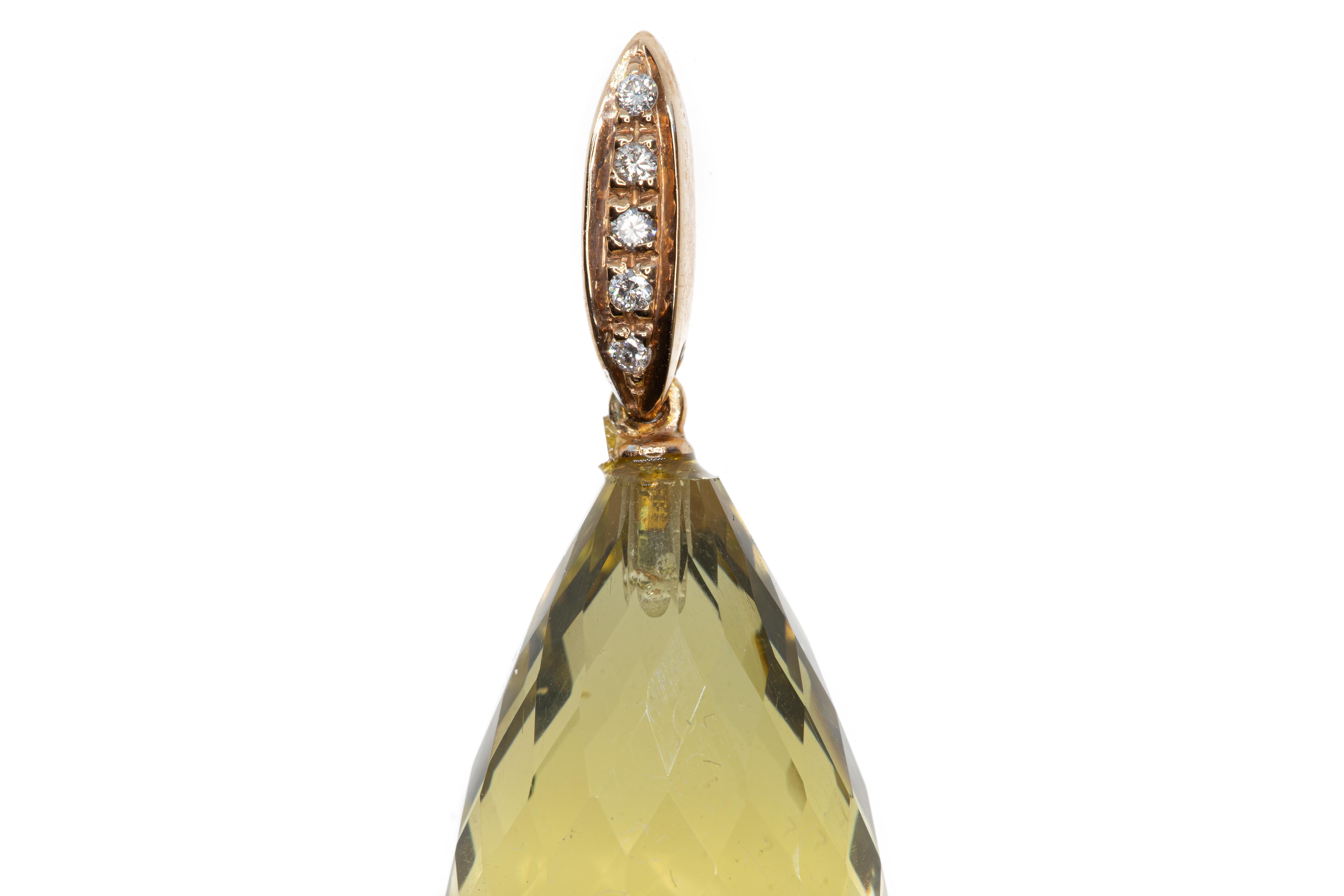 Round Cut Earrings of Yellow Topaz and White Diamond in 18 Karat Rose and White Gold For Sale