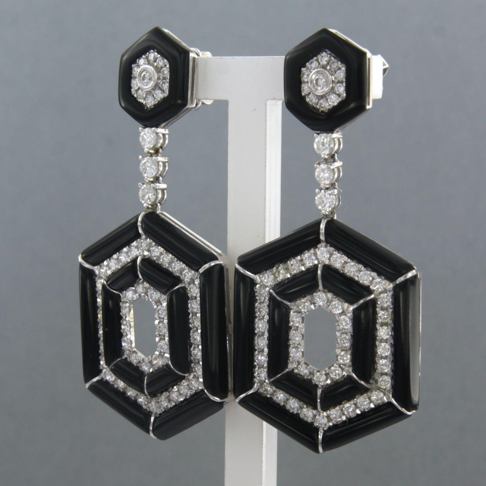Modern Earrings Onyx Diamond 14k white gold For Sale