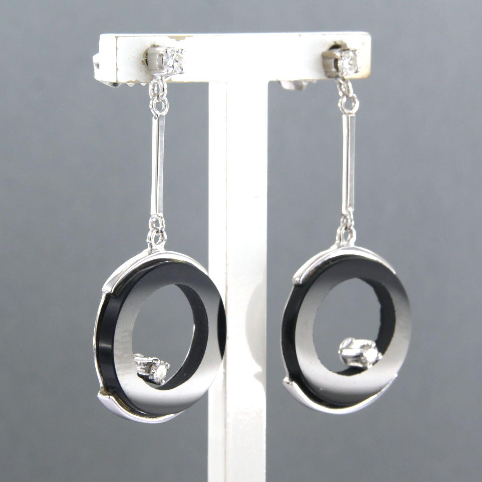 Modern Earrings onyx diamond 14k white gold