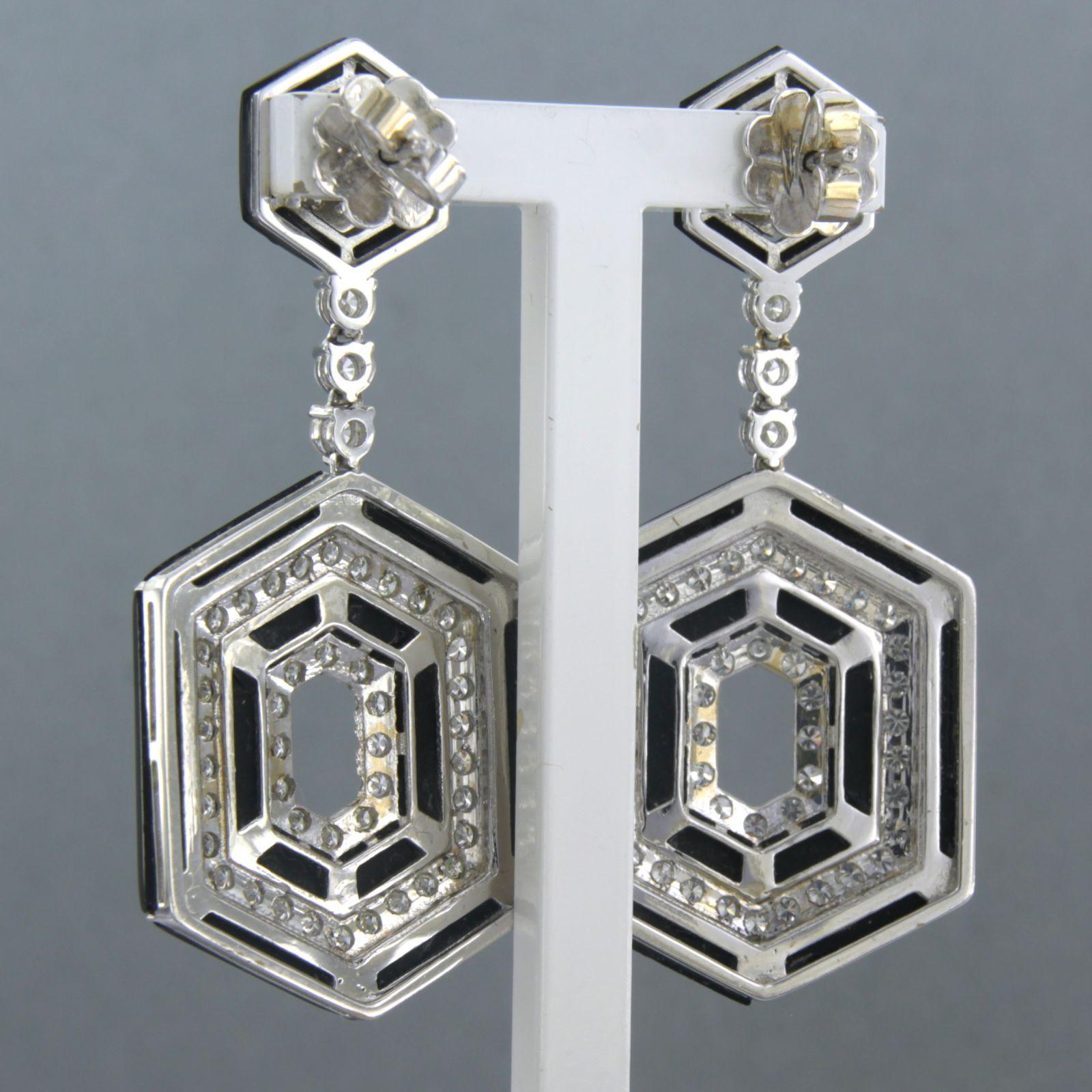 Earrings Onyx Diamond 14k white gold In Good Condition For Sale In The Hague, ZH