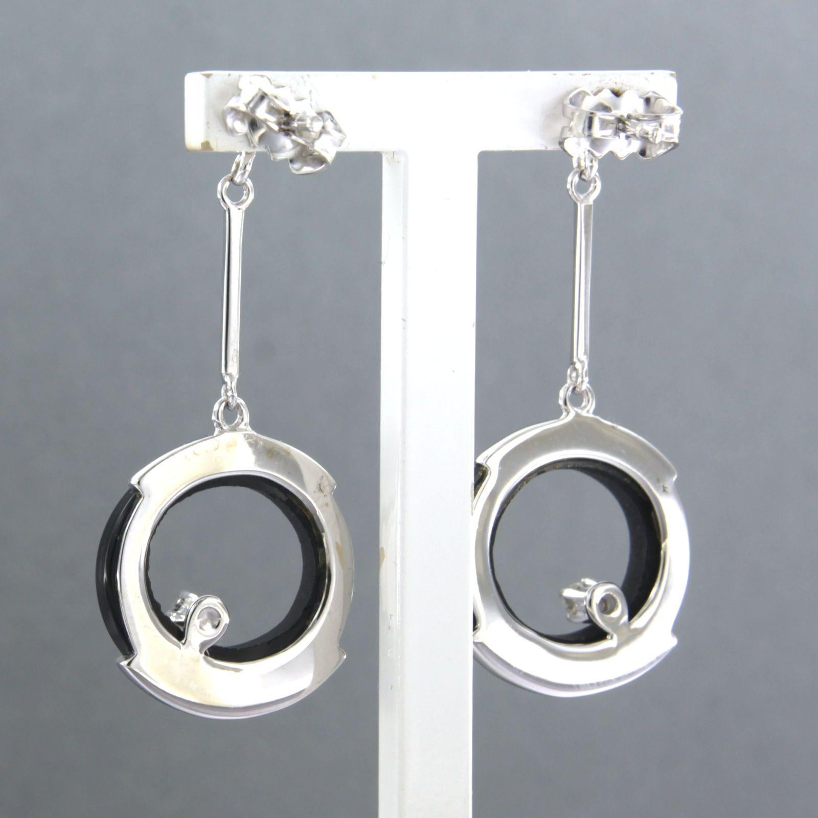 Earrings onyx diamond 14k white gold In Good Condition In The Hague, ZH