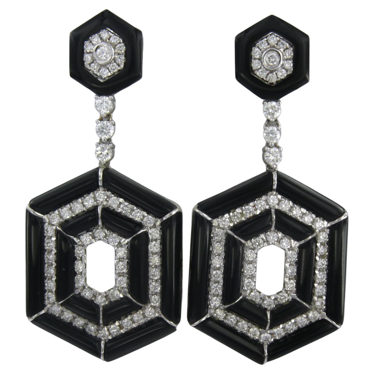 Earrings Onyx Diamond 14k white gold