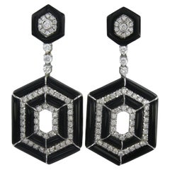 Boucles d'oreilles Onyx Diamant Or blanc 14k