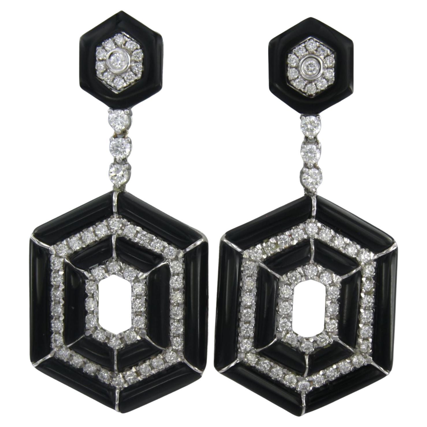 Onyx-Diamant-Ohrringe aus 14k Weißgold