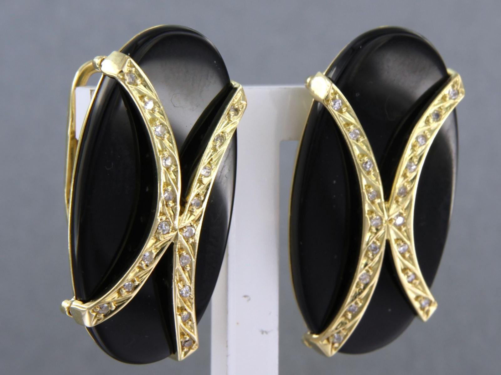 Modern Earrings Onyx Diamond 18k yellow Gold For Sale