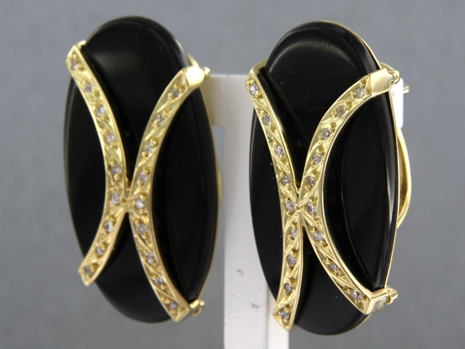 Onyx-Diamant-Ohrringe 18k Gelbgold (Einfacher Schliff) im Angebot