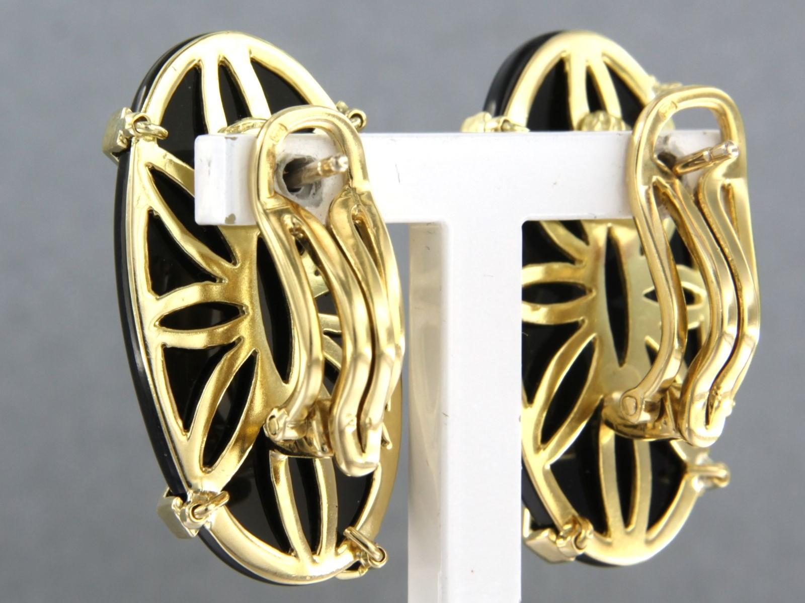 Women's Earrings Onyx Diamond 18k yellow Gold For Sale