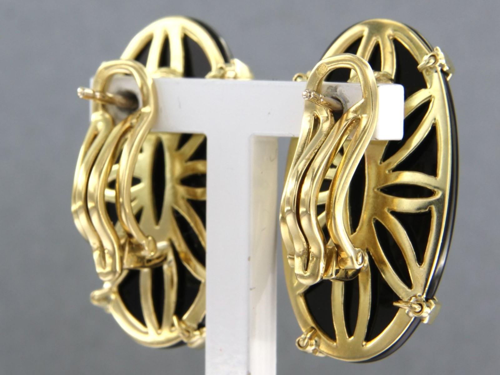 Earrings Onyx Diamond 18k yellow Gold For Sale 1