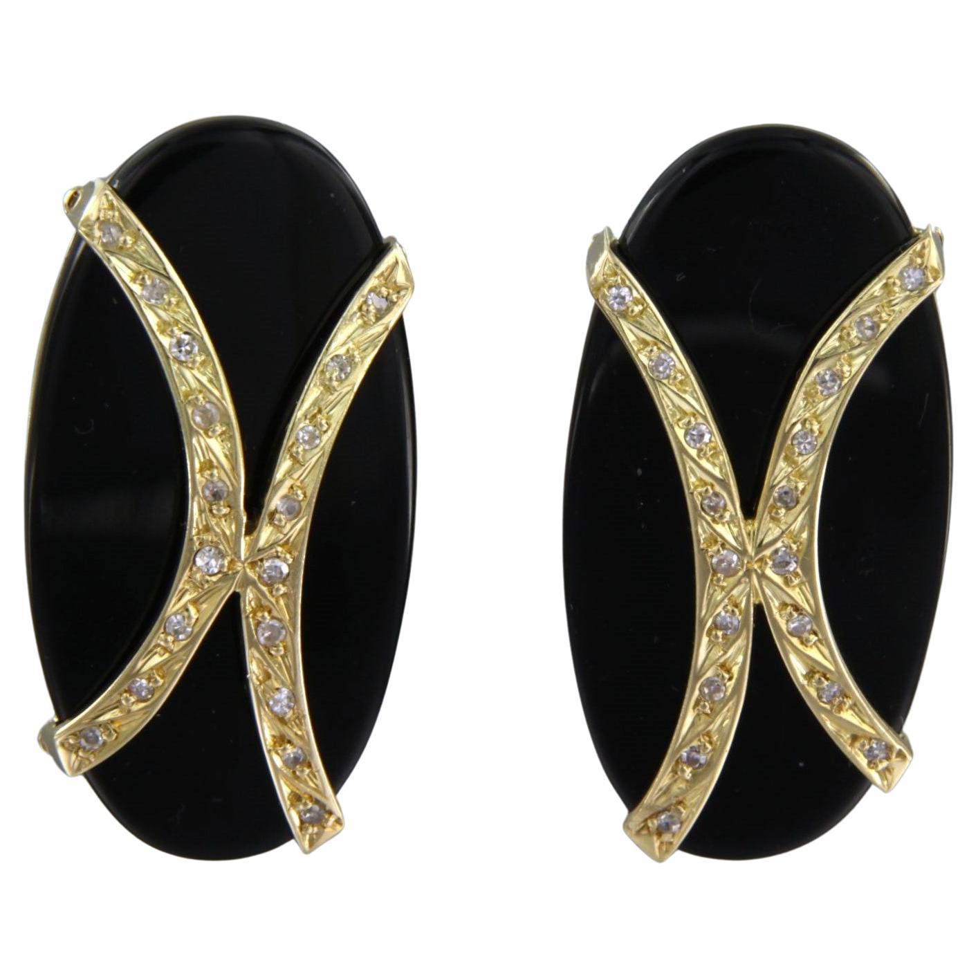 Earrings Onyx Diamond 18k yellow Gold For Sale
