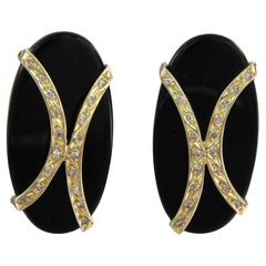 Earrings Onyx Diamond 18k yellow Gold