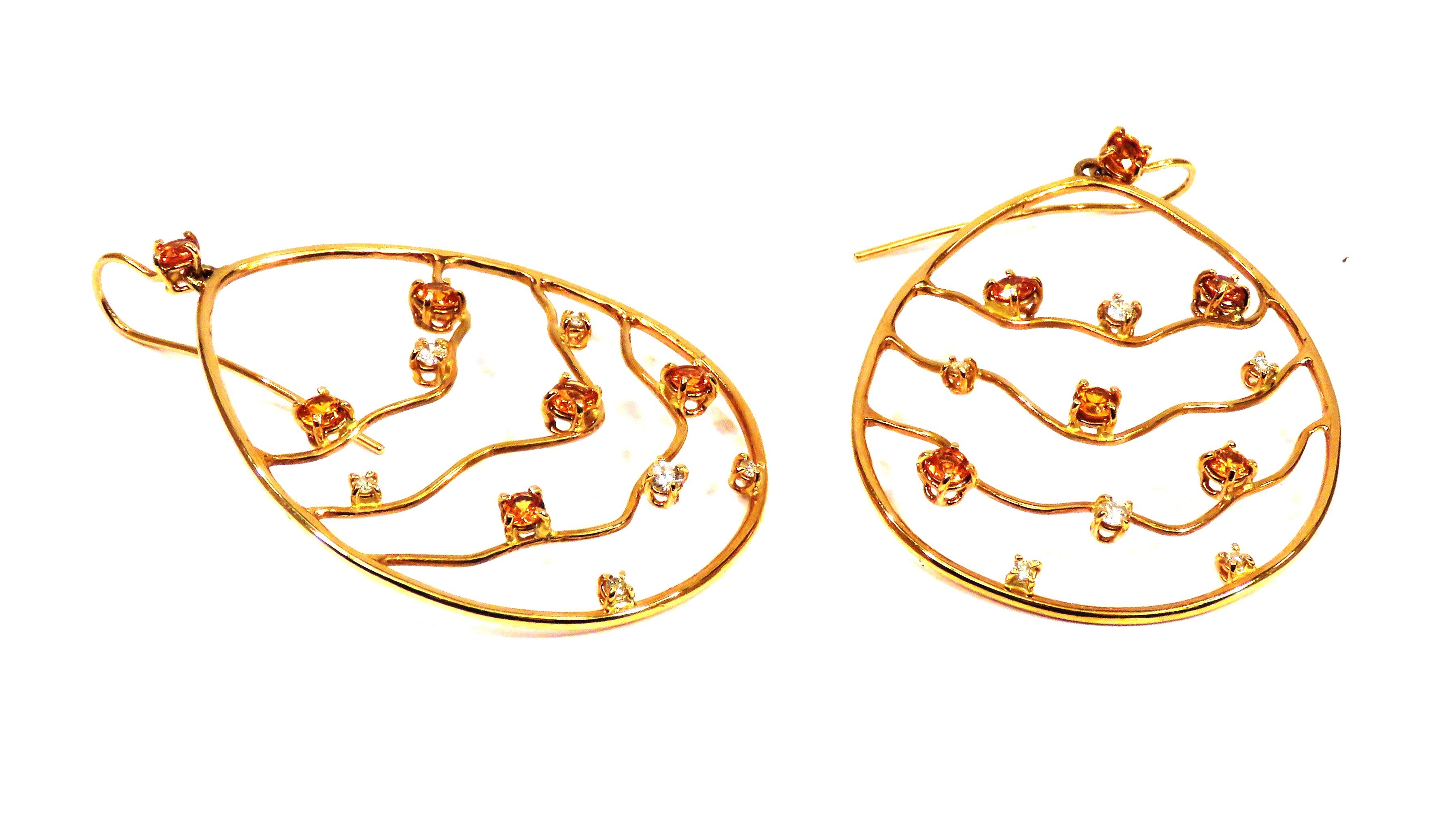 Orange Sapphires Diamonds 18K Rose Gold Earrings Made In Italy By Botta Gioielli For Sale 2