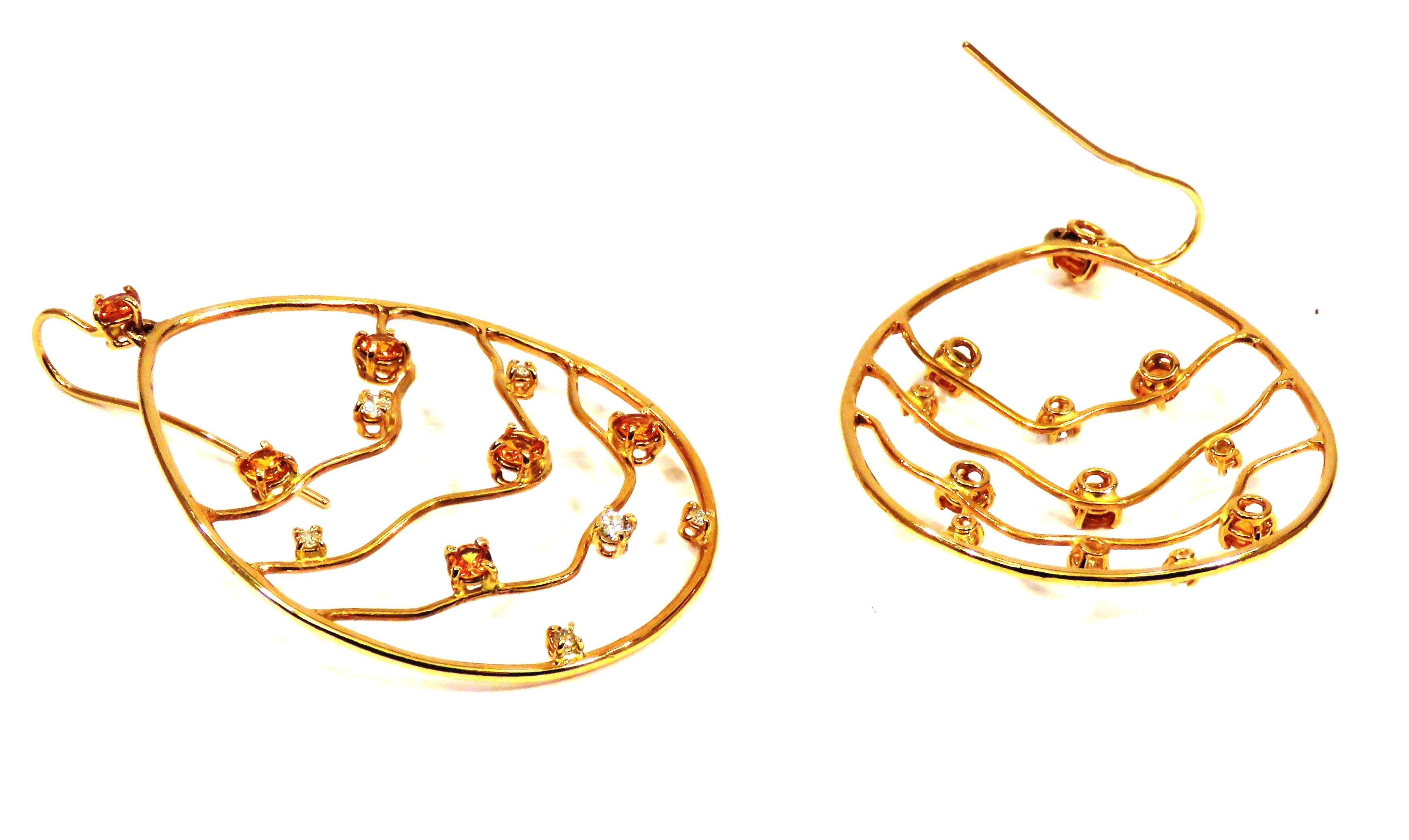 Orange Sapphires Diamonds 18K Rose Gold Earrings Made In Italy By Botta Gioielli For Sale 4
