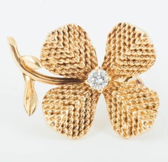 Four Leaf Clover Earrings in 18 Karat Gold & Central Diamond, French circa 1950.