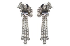 Day or Evening Diamond Pendant/Cluster Earrings in Platinum, English circa 1950