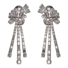 Day or Evening Diamond Pendant/Cluster Earrings in Platinum, English circa 1950