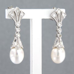 Earrings pearl and diamonds 14k white gold
