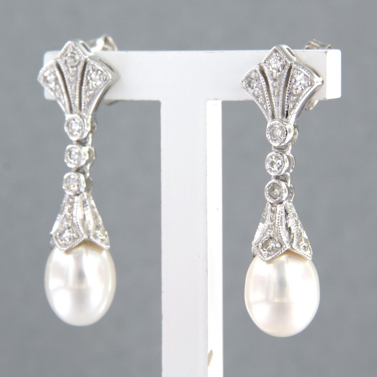 Ohrringe Perle und Diamanten 14k Weißgold (Moderne)