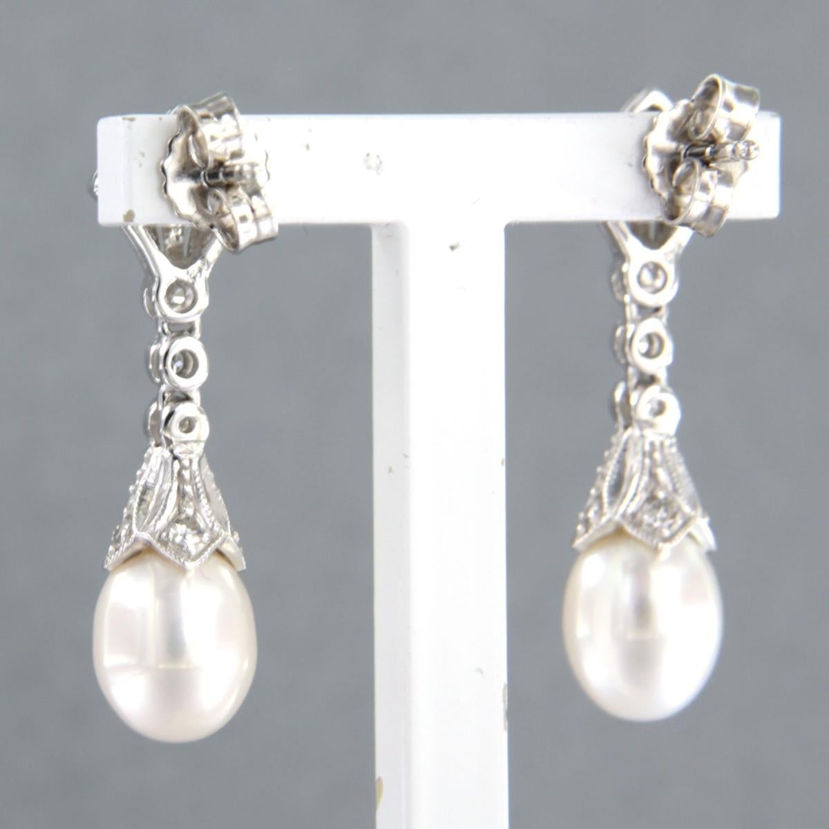Ohrringe Perle und Diamanten 14k Weißgold (Einfacher Schliff)
