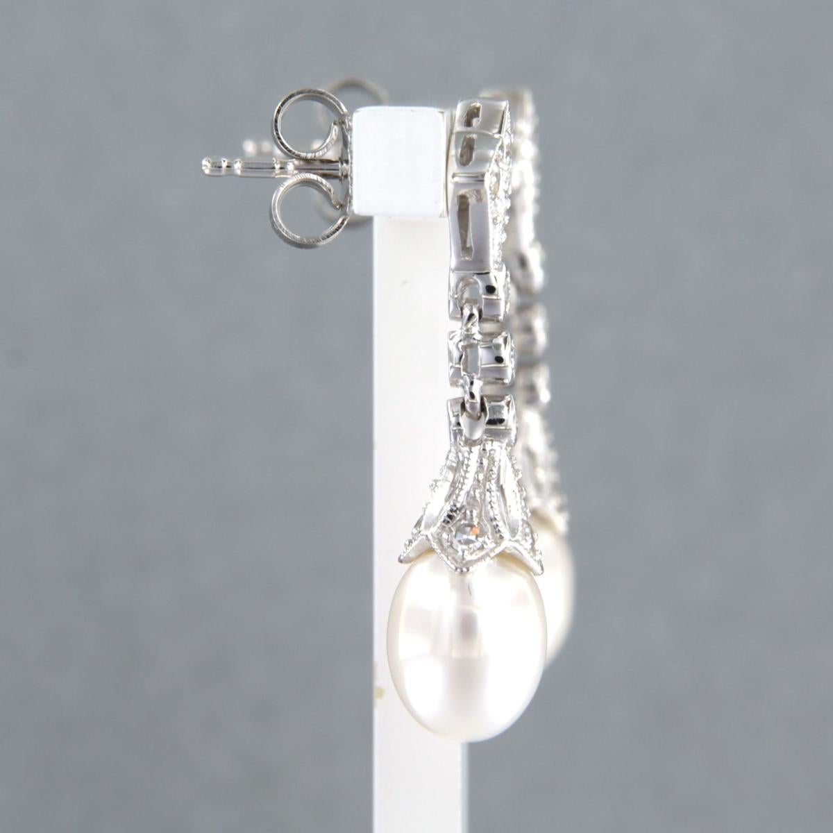 Ohrringe Perle und Diamanten 14k Weißgold Damen