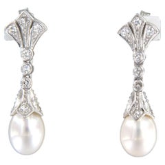 Ohrringe Perle und Diamanten 14k Weißgold