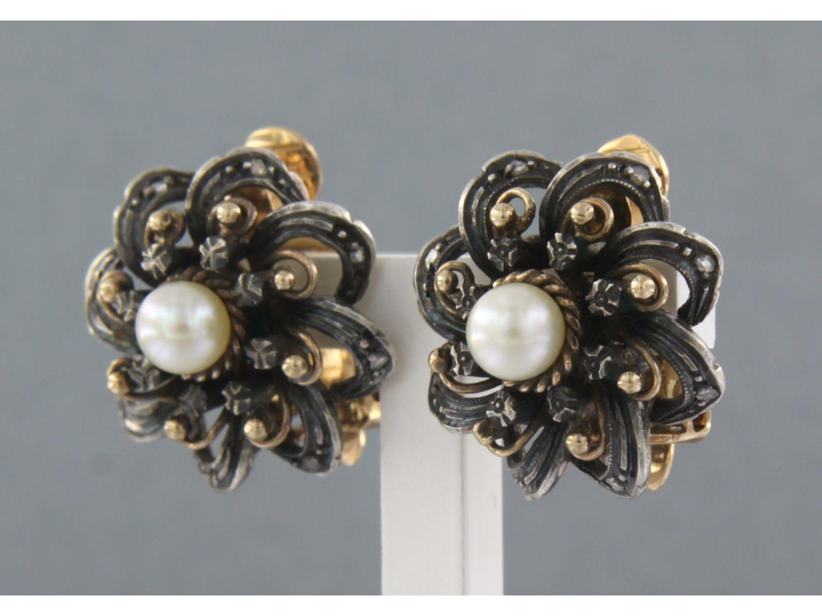 Rose Cut Earrings Pearl Diamond 18k Gold For Sale