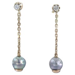Earrings Pearl Diamond Bicolour Gold