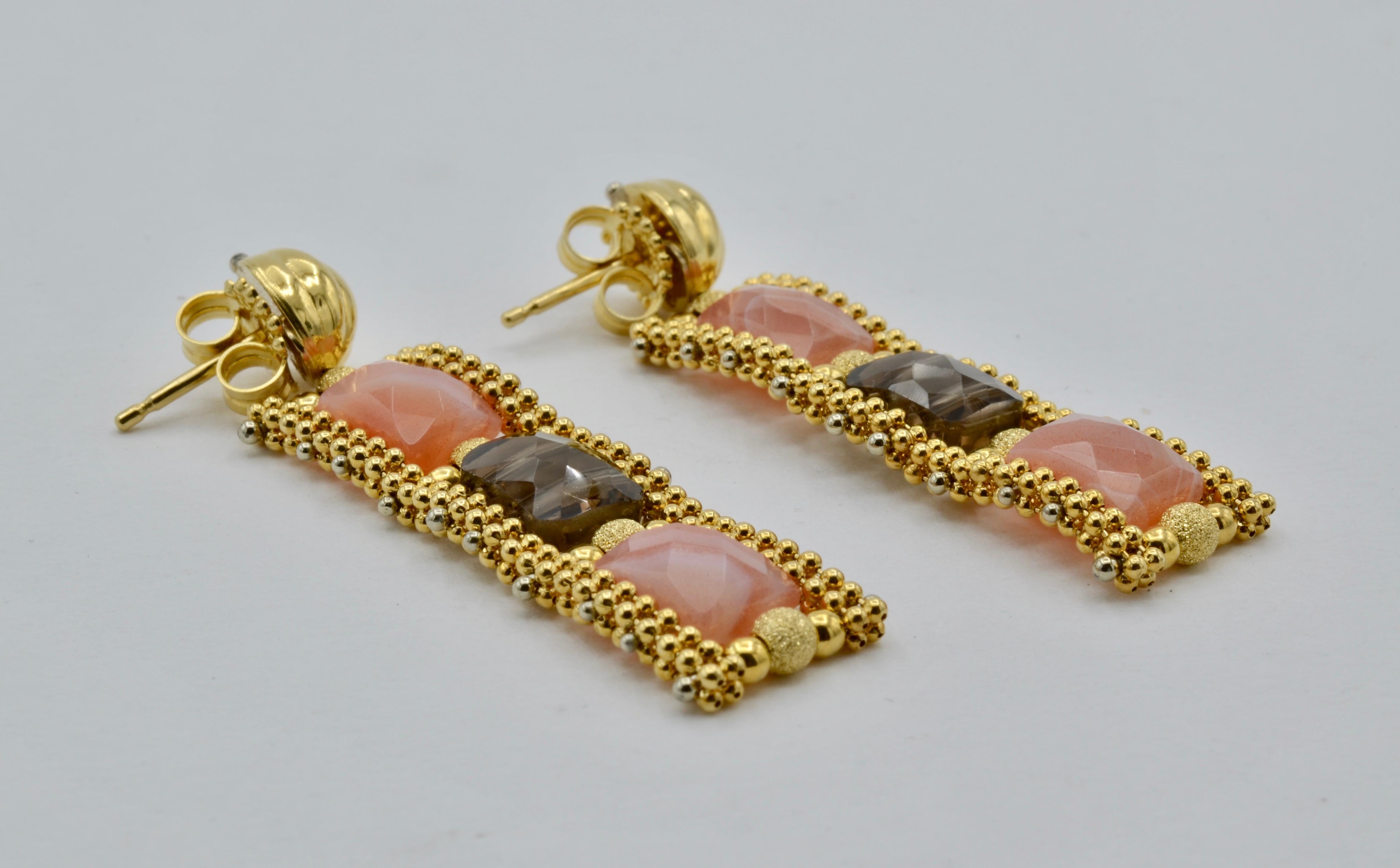 Earrings Pendant 14 Karat Gold Smoky Quartz Rhodochrosite For Sale 6