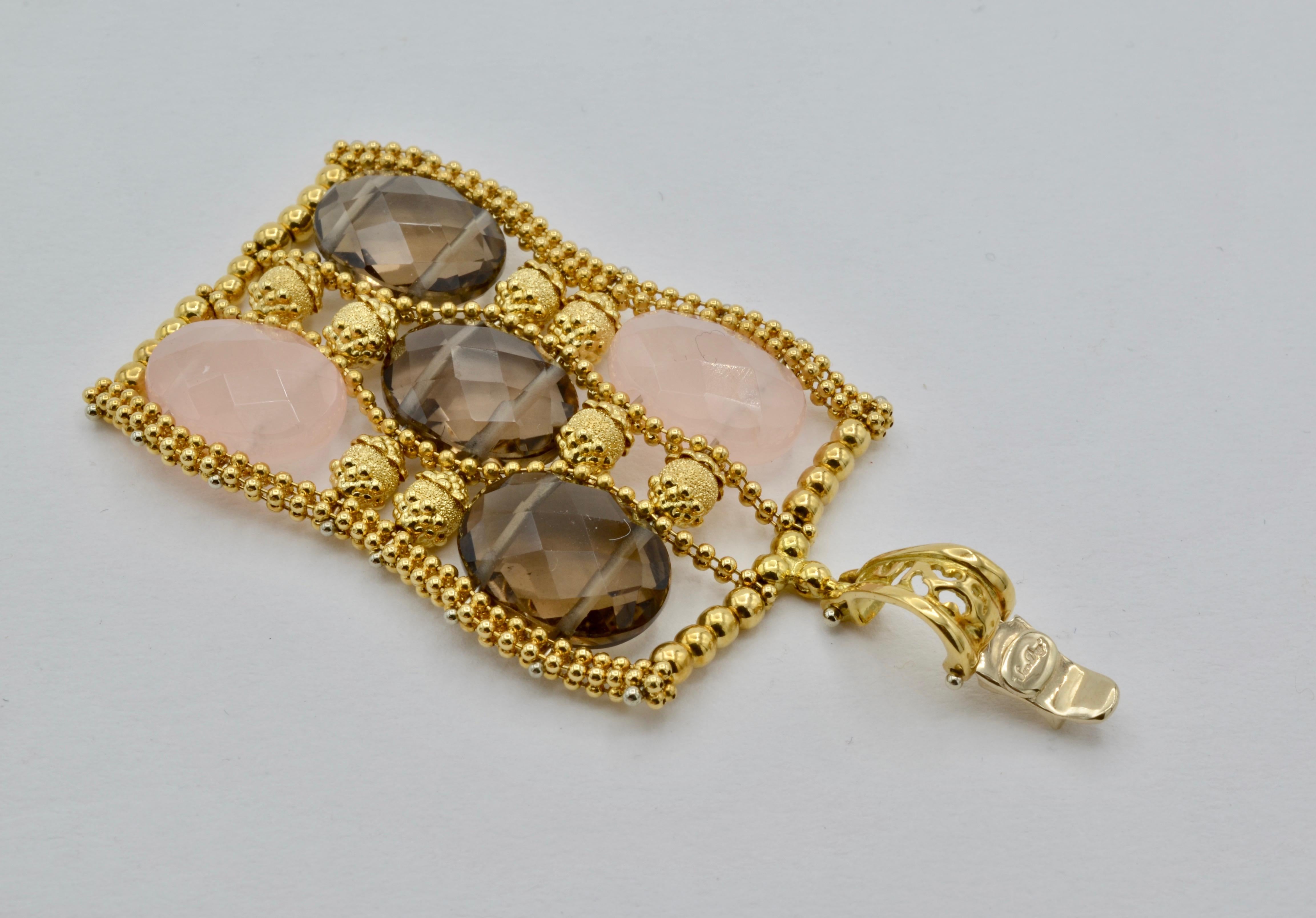 Earrings Pendant 14 Karat Gold Smoky Quartz Rhodochrosite For Sale 3