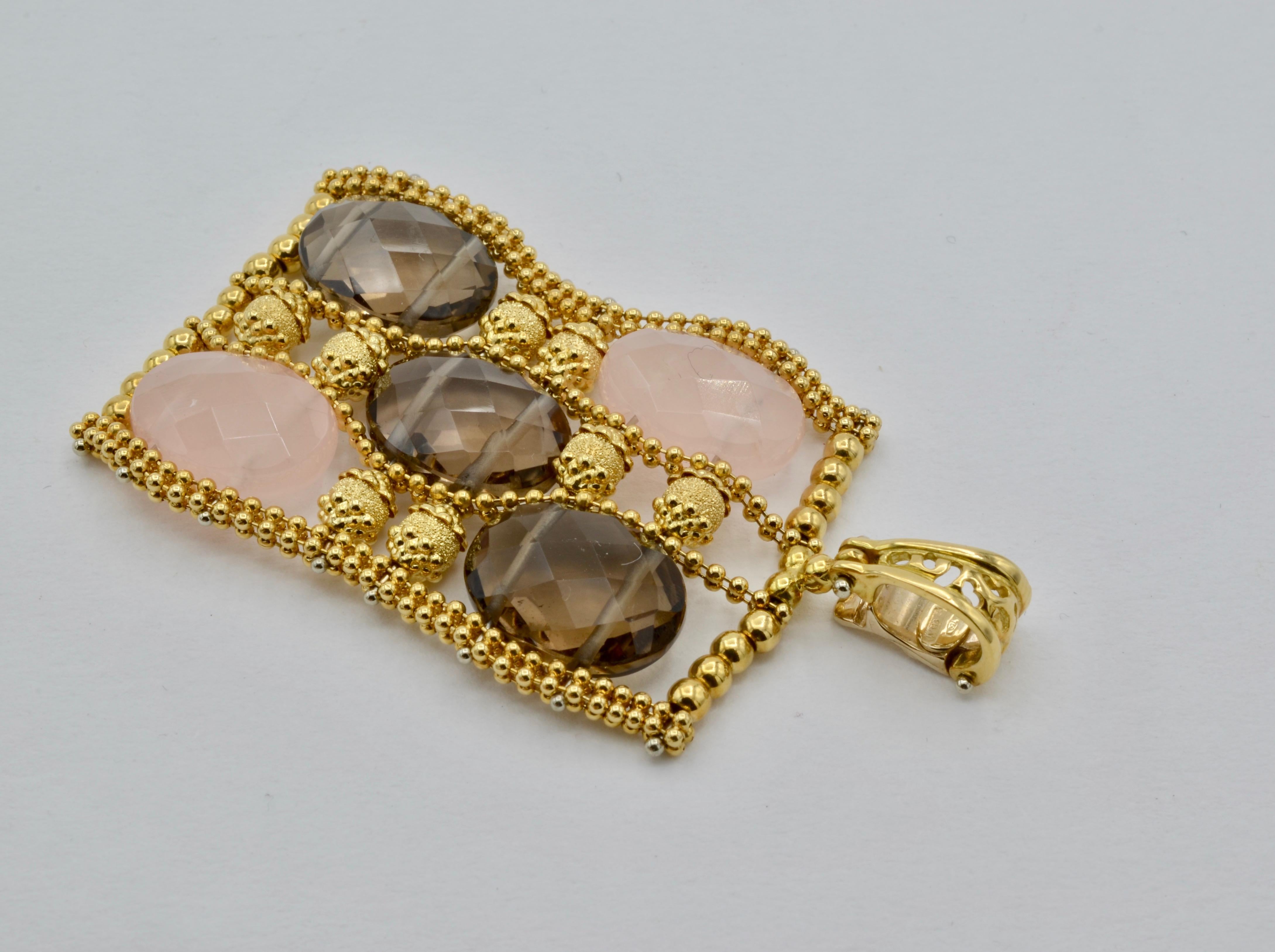 Earrings Pendant 14 Karat Gold Smoky Quartz Rhodochrosite For Sale 4