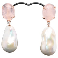 Earrings Pink Quartz Diamond Baroque Pearl